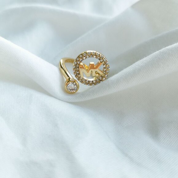 Michael Kors Monogram Logo and Crystal Gold open ring size 8 - Picture 3 of 3